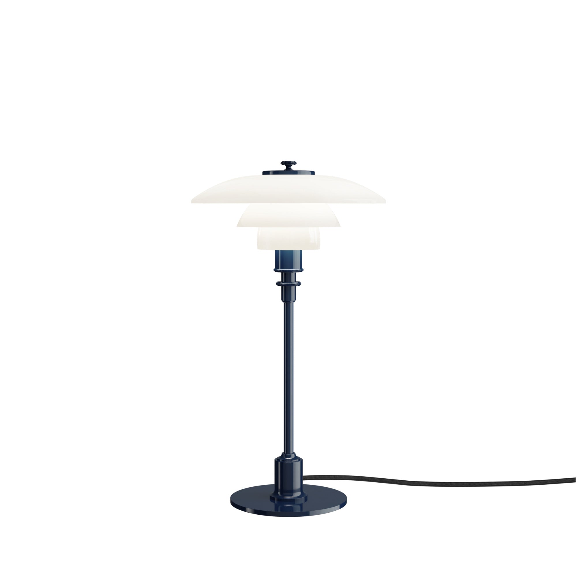 PH 2/1 table lamp in white with a navy blue base