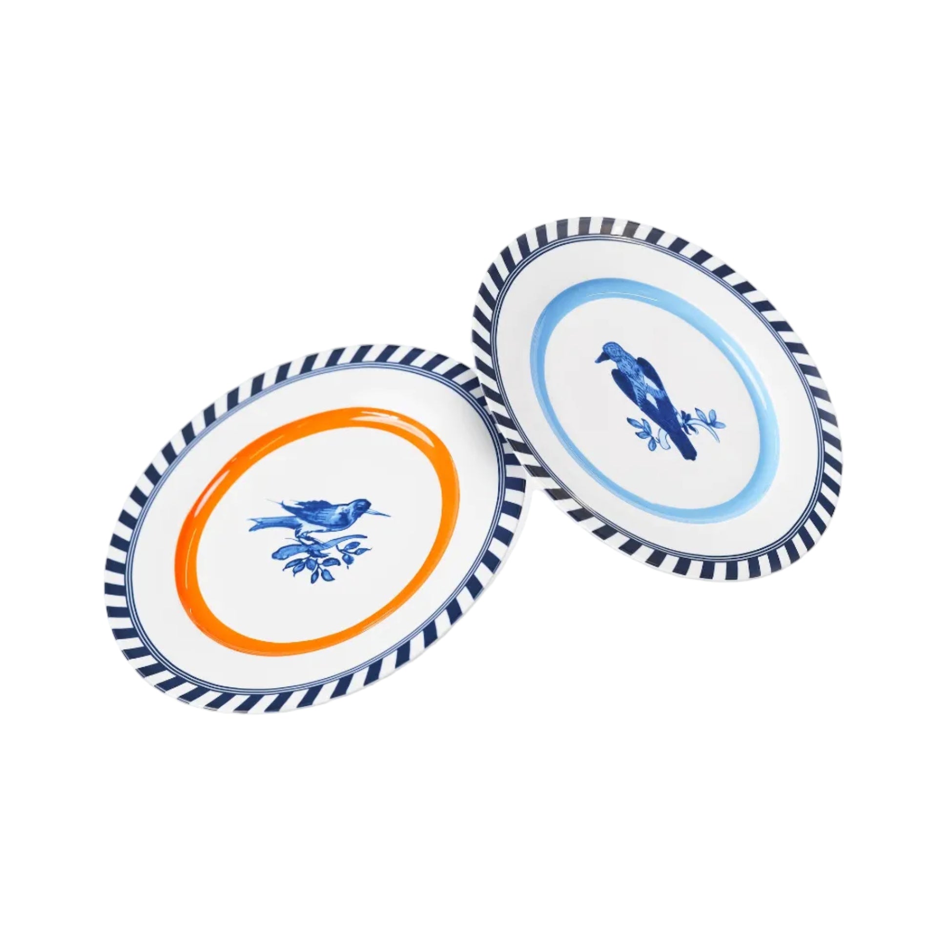 Bird Patterned Plate Set White with Blue