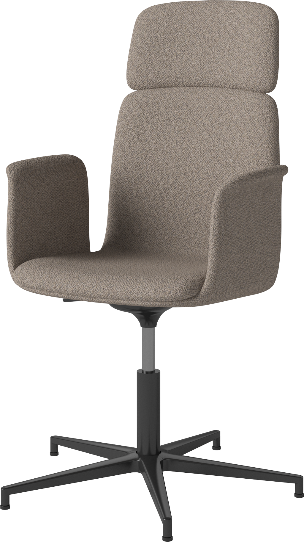 Office armchair with palm armrests upholstered with a black base