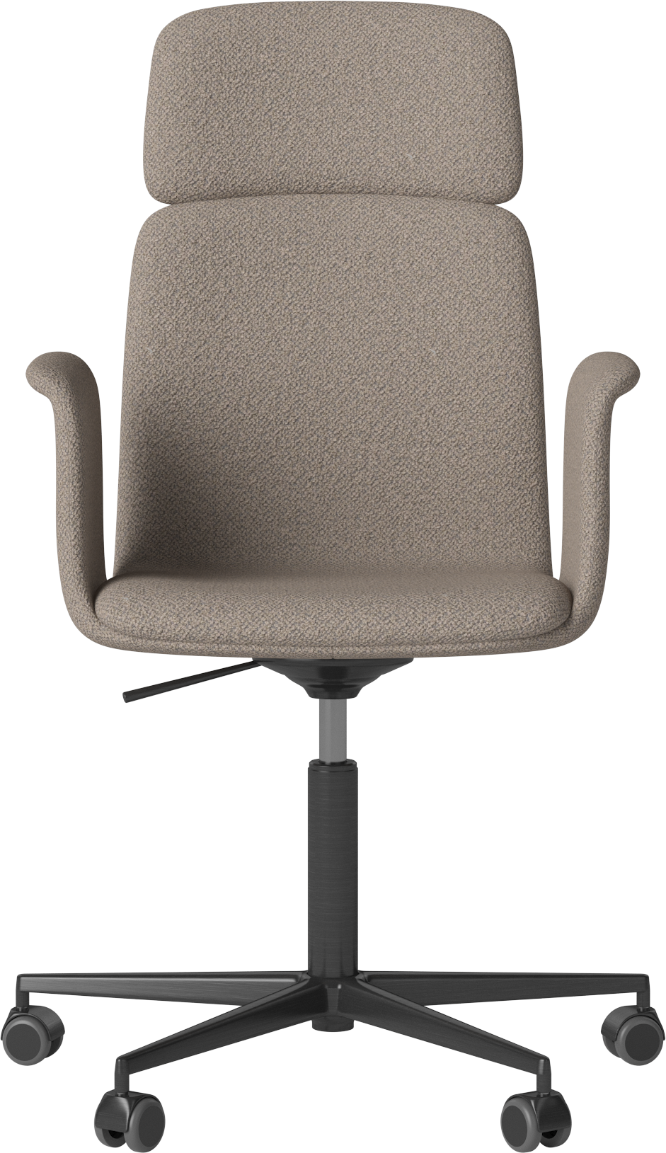 Office armchair with palm armrests upholstered with a black base