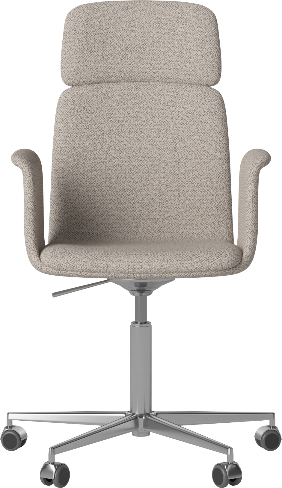 Office armchair with palm armrests upholstered with a metal base