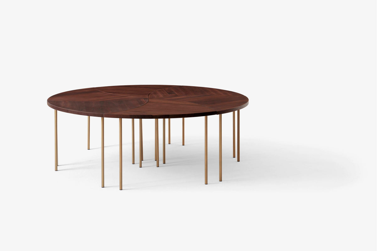 PINWHEEL HM7 Side Table, Oiled Walnut with Brass Base