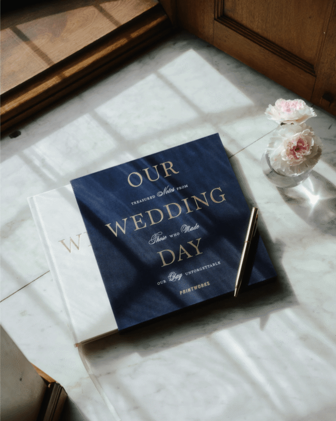 Guest Book OUR WEDDING DAY navy blue with white