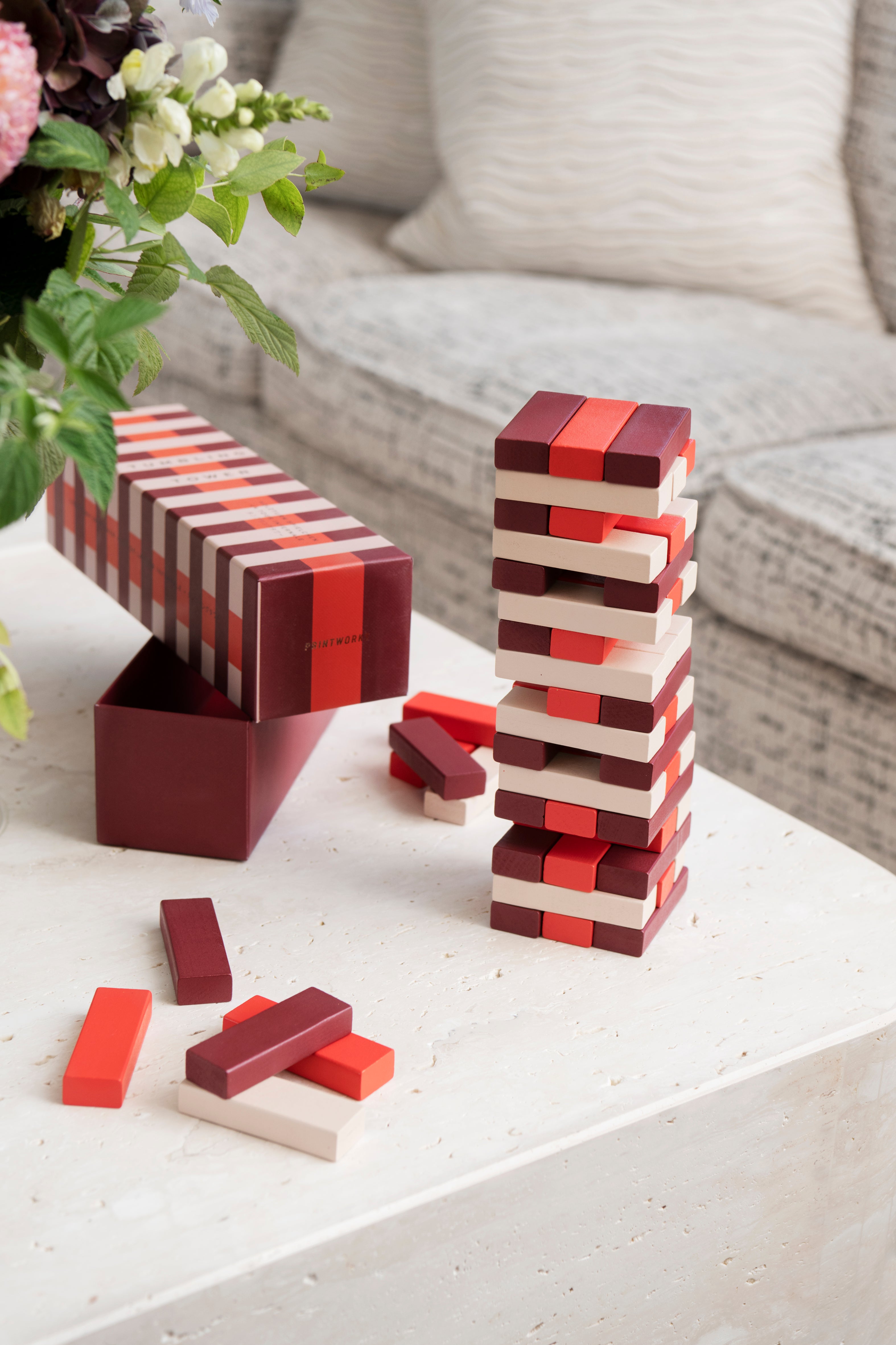 Strategic Yenga Tumbling Tower Beige with Red