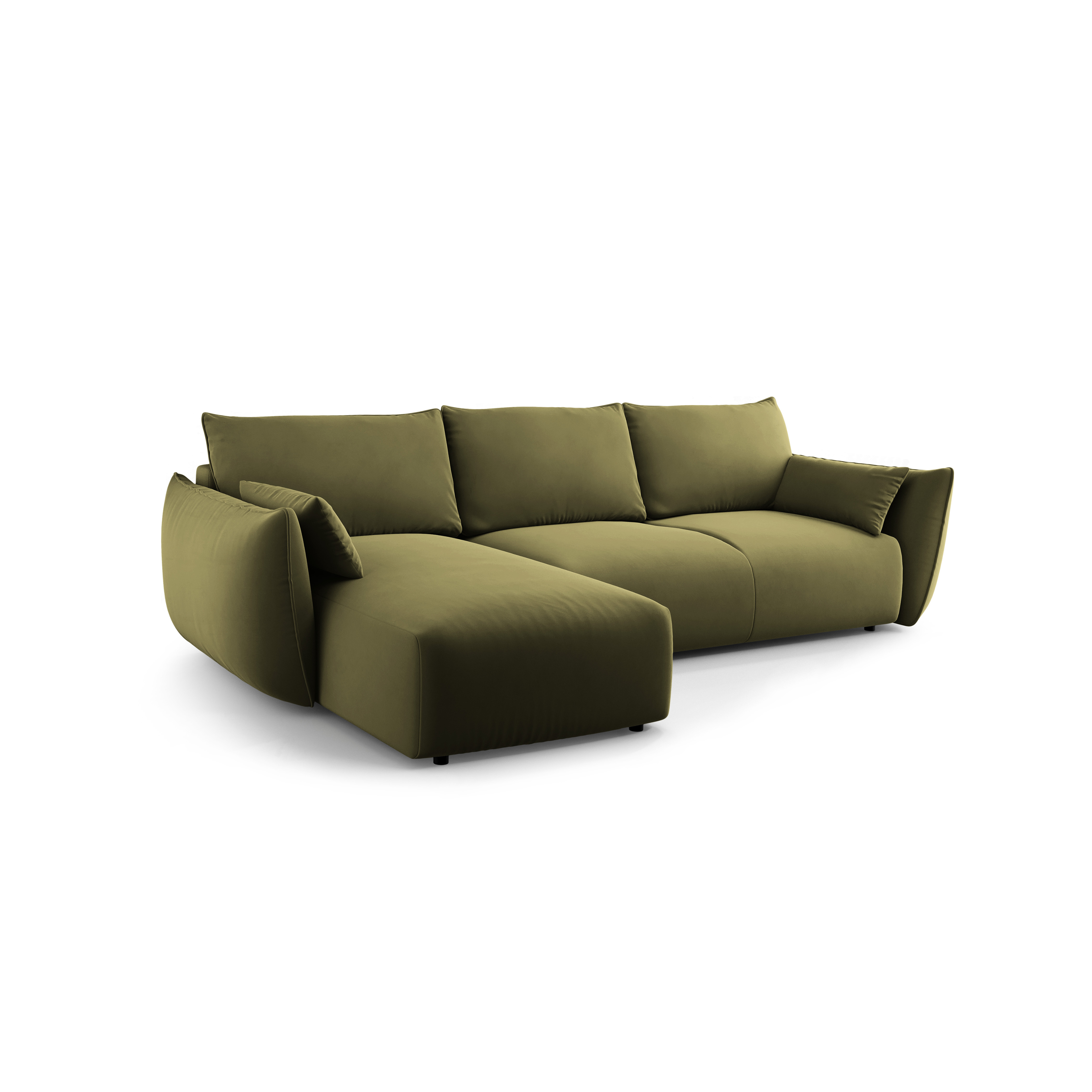 Left-facing velvet corner sofa with sleeping function MATERA in olive green