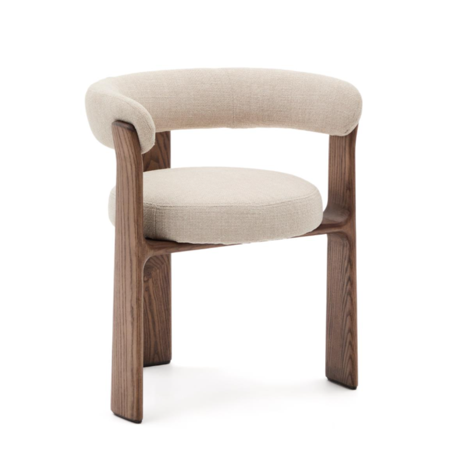 Chair with armrests granite beige szenil with a dark wooden base