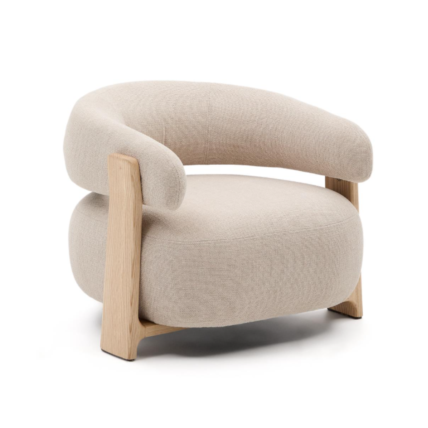 Beige granite armchair szenil with a wooden base