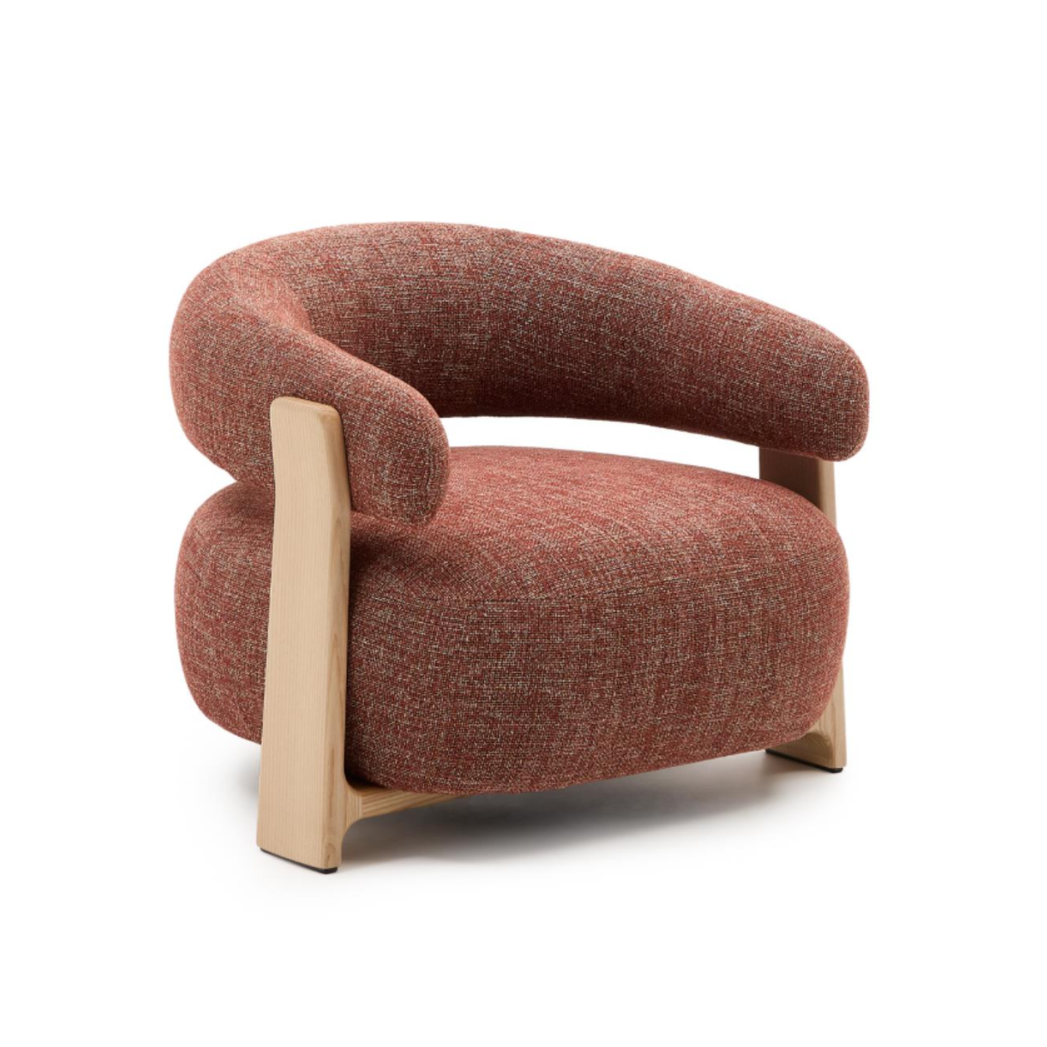 GRANITE armchair in red chenille with an ash base