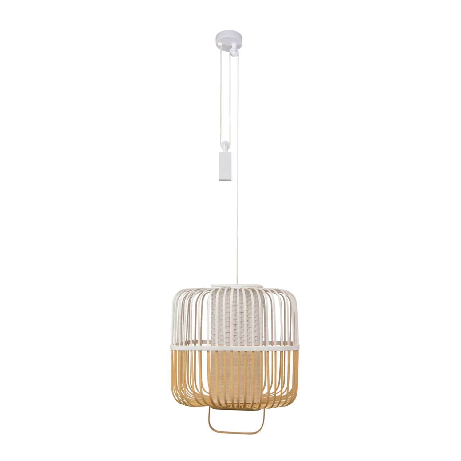 Square hanging lamp bamboo white