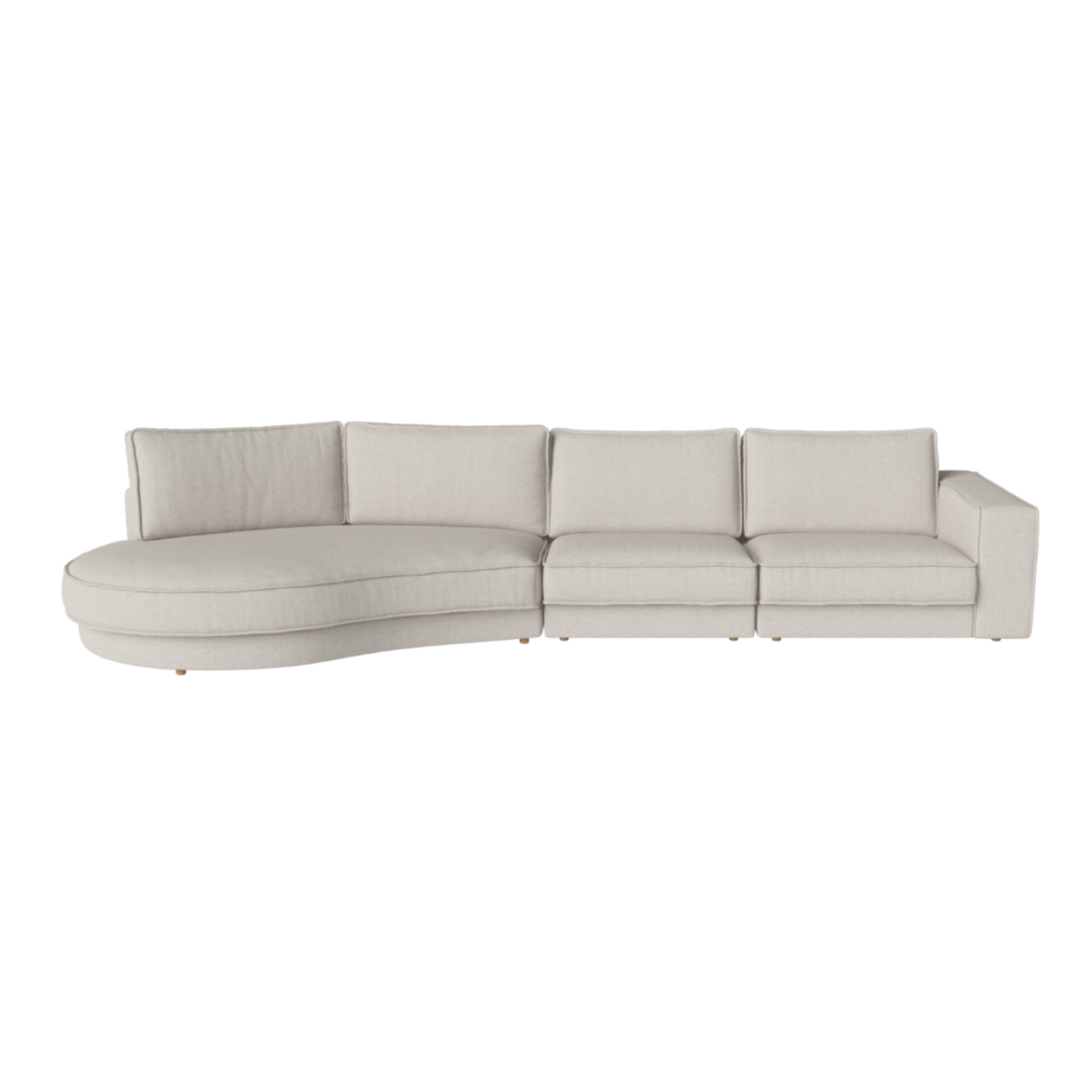 NOORA 3-module sofa with a rounded left side and an oak base