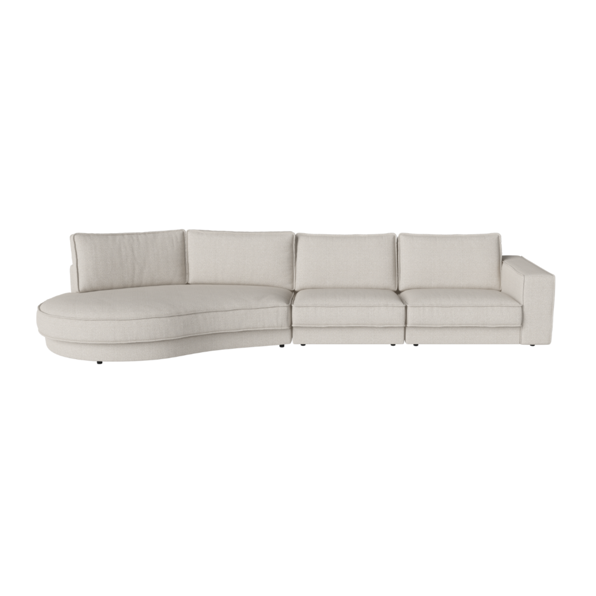 NOORA 2-module sofa with a rounded left side and a black base