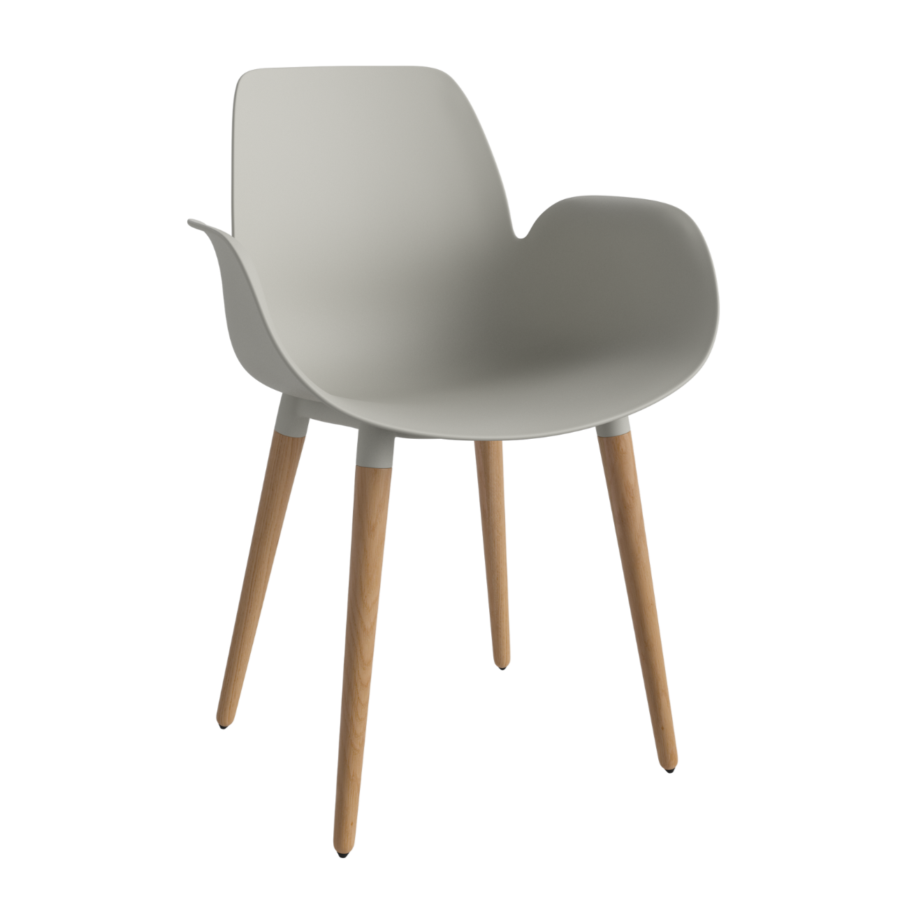 Chair with seed gray armrests with an oak base