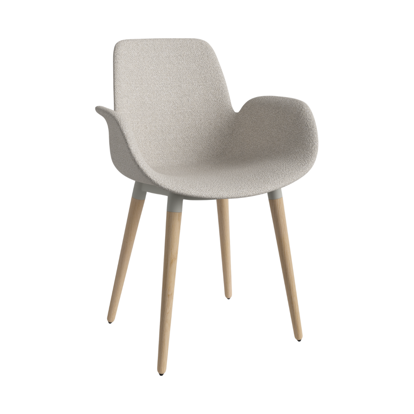 Chair with seed armrests upholstered with a whitened base