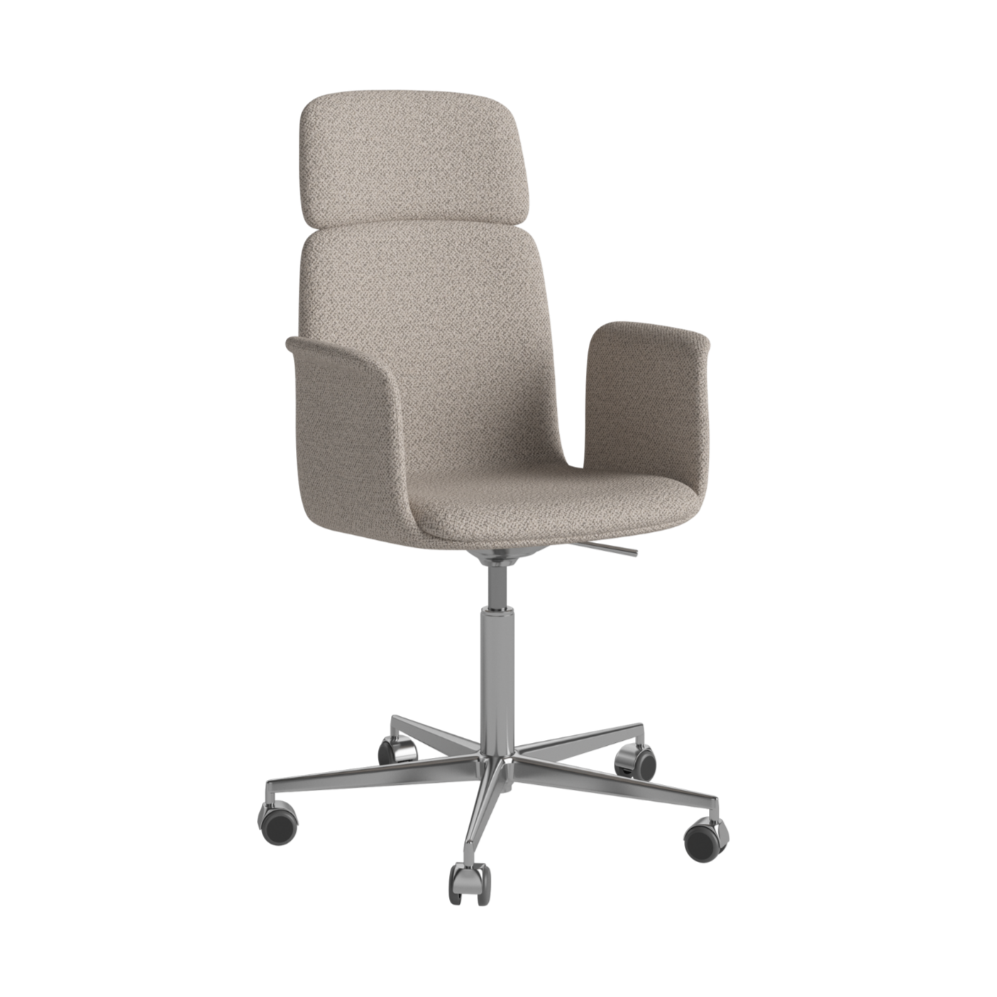 Office armchair with palm armrests upholstered with a metal base