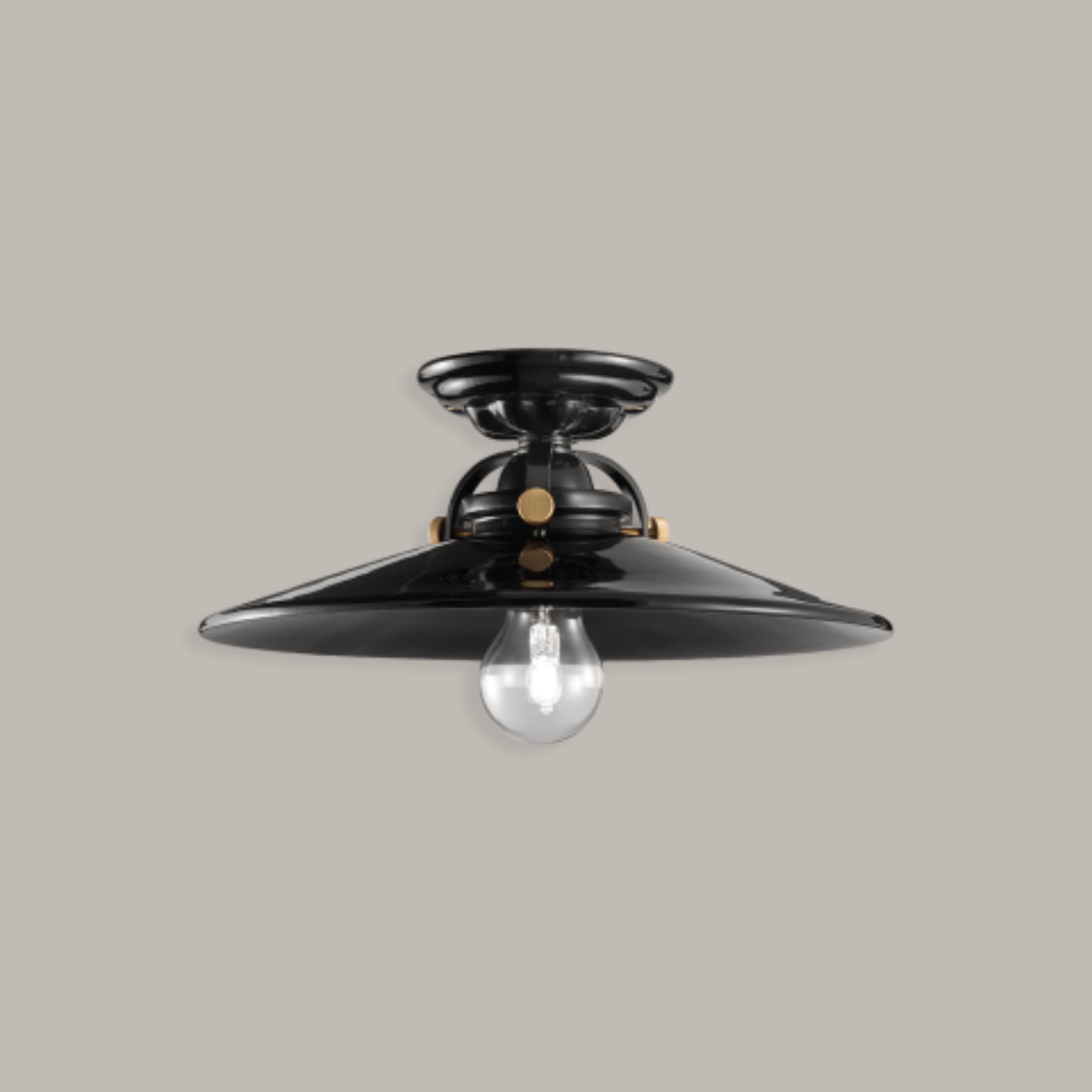 B&amp;W Keramik-Deckenlampe, Schwarz mit Messing-Finish 