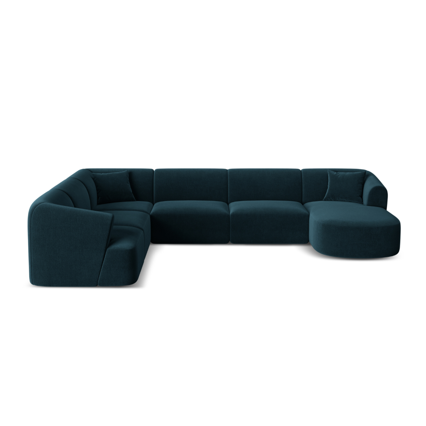 Linksseitiges, samtiges, panoramisches 7-sitziges Sofa CAMPI petrol