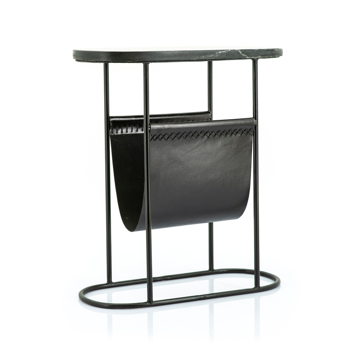 Beistelltisch DAILY schwarze Leder mit Marmorplatte