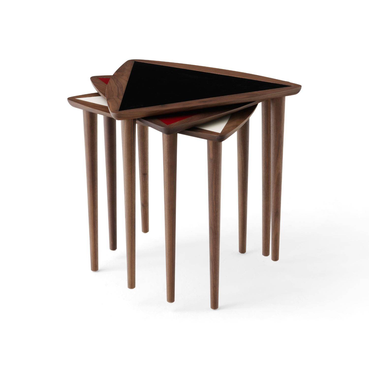 Beistelltisch UMANOFF NESTING aus Nussbaumholz mit schwarzer Tischplatte