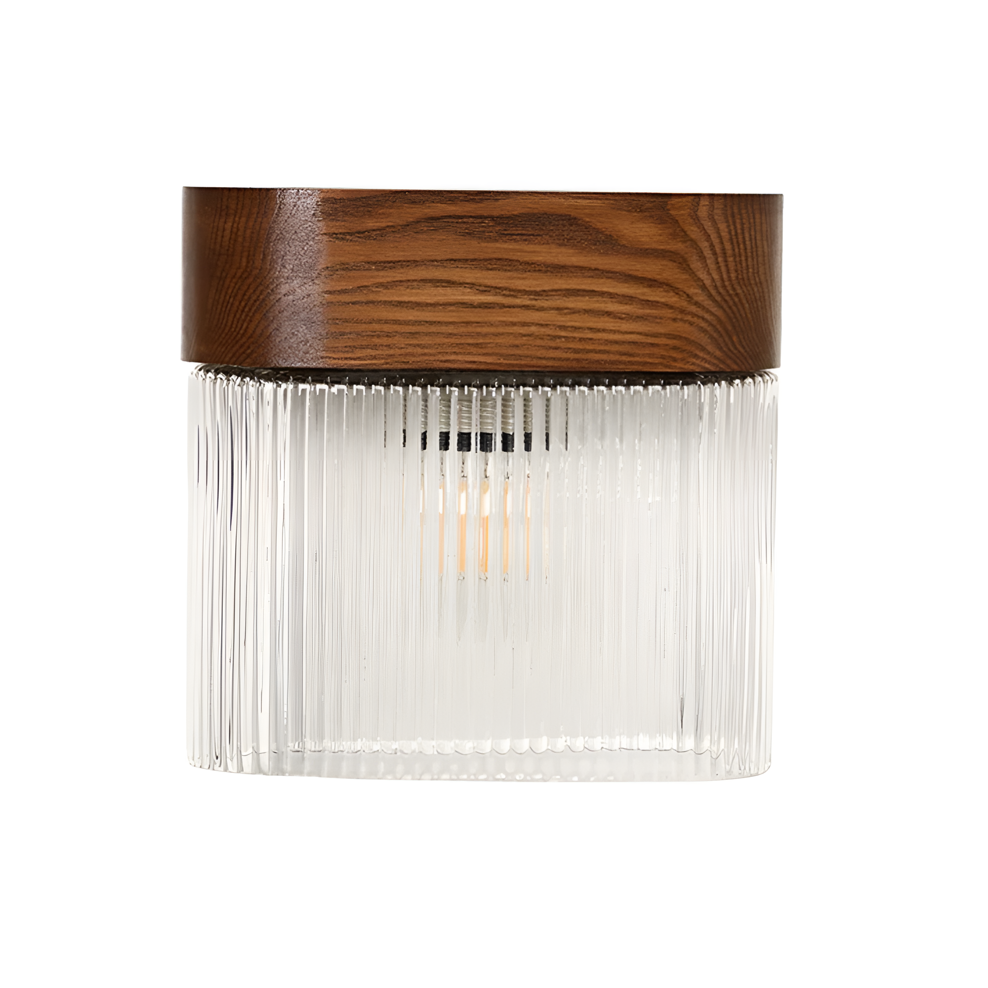 FLUMINA Wandleuchte, geriffeltes Glas und Eschenholz