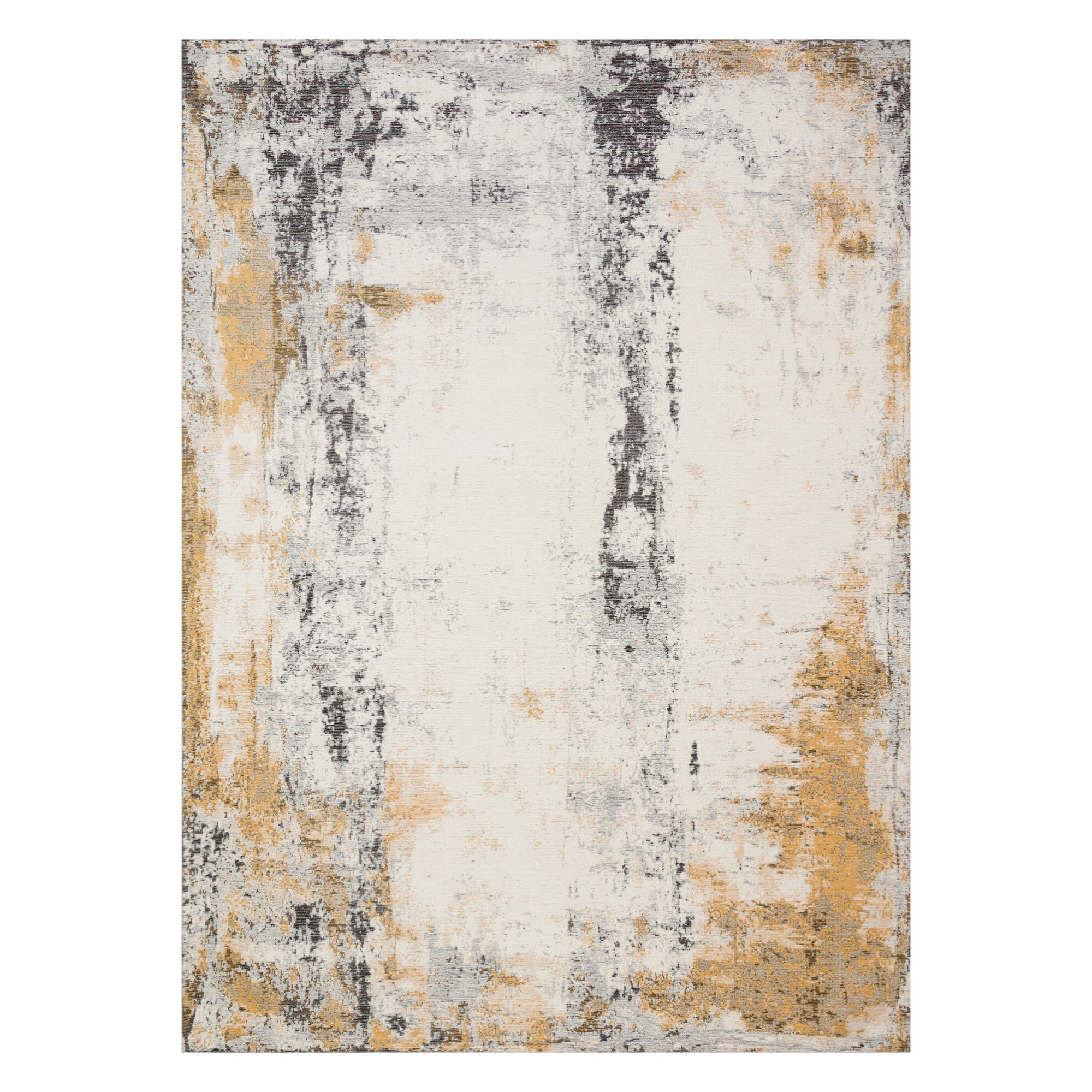 Teppich DECO RUGS beige mit Senfgelb und Schwarz