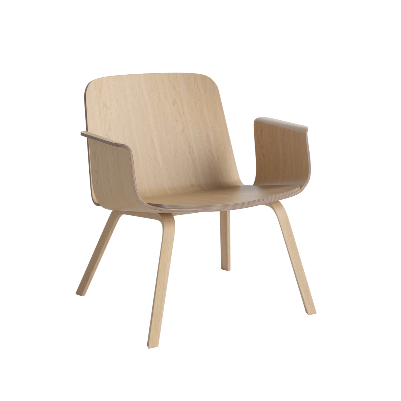 Armchair with palm armrests, bleached oak veneer