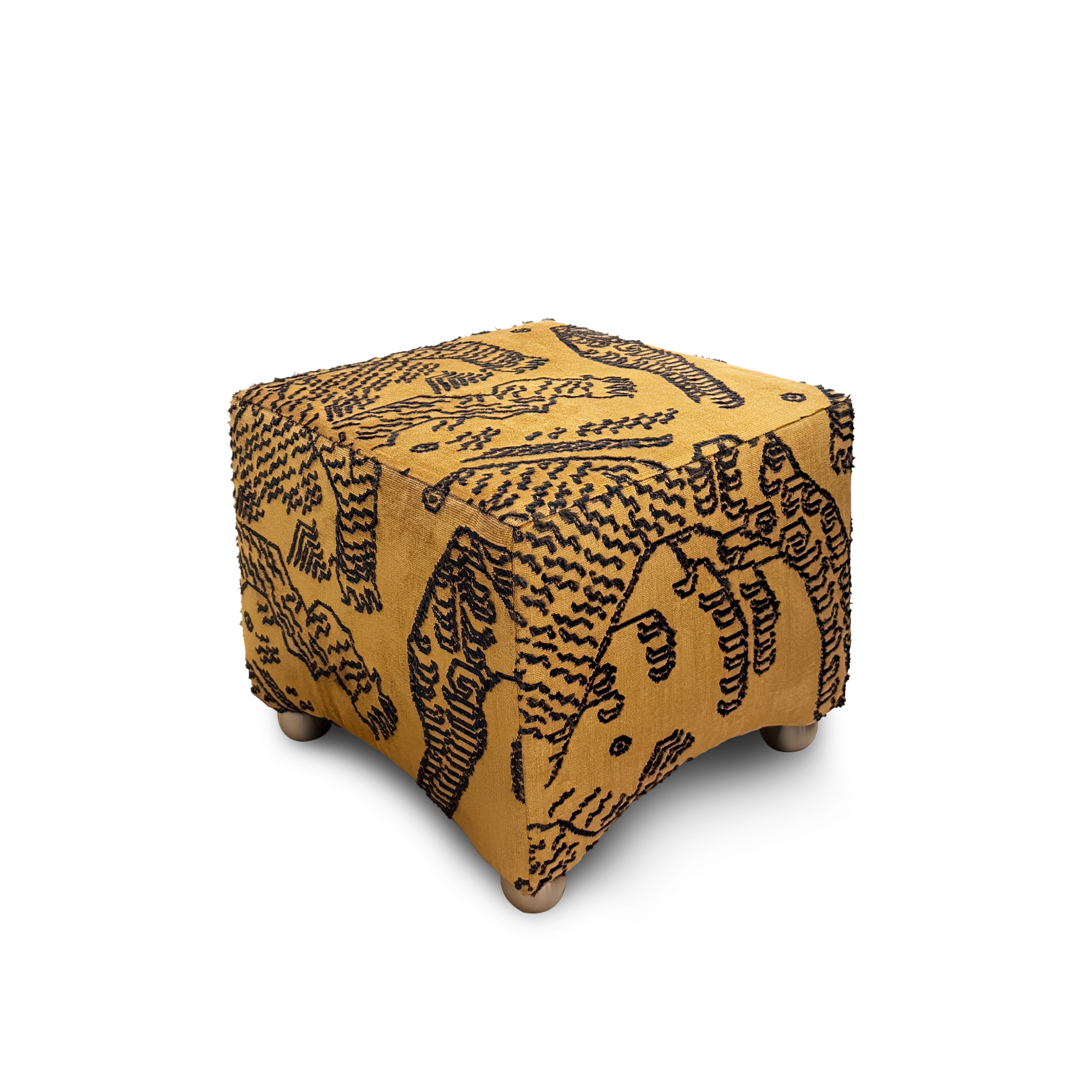 ARC SMALL pouf in yellow with a silver base