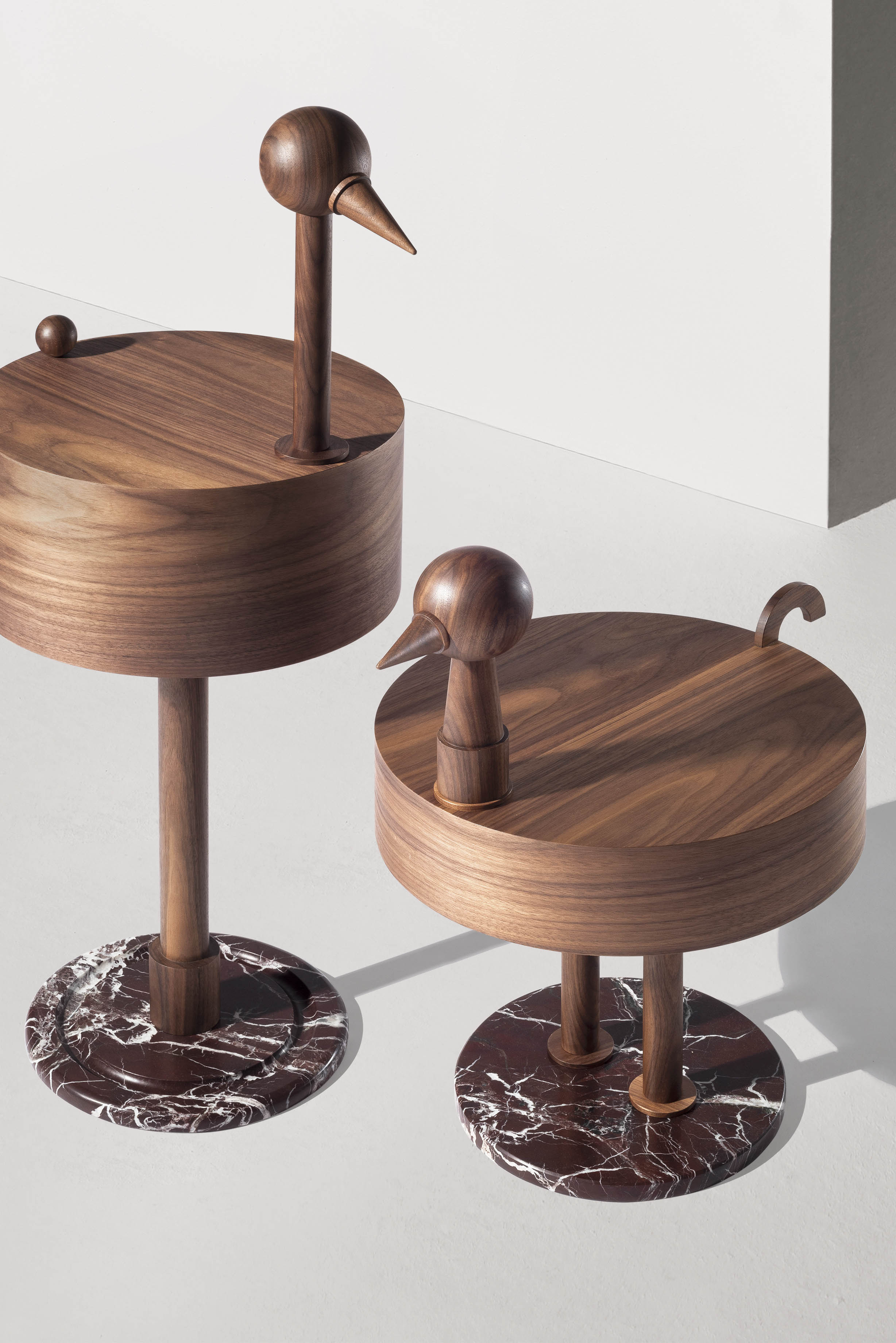 RARA AVIS Walnut Veneer Side Table with Marble Base