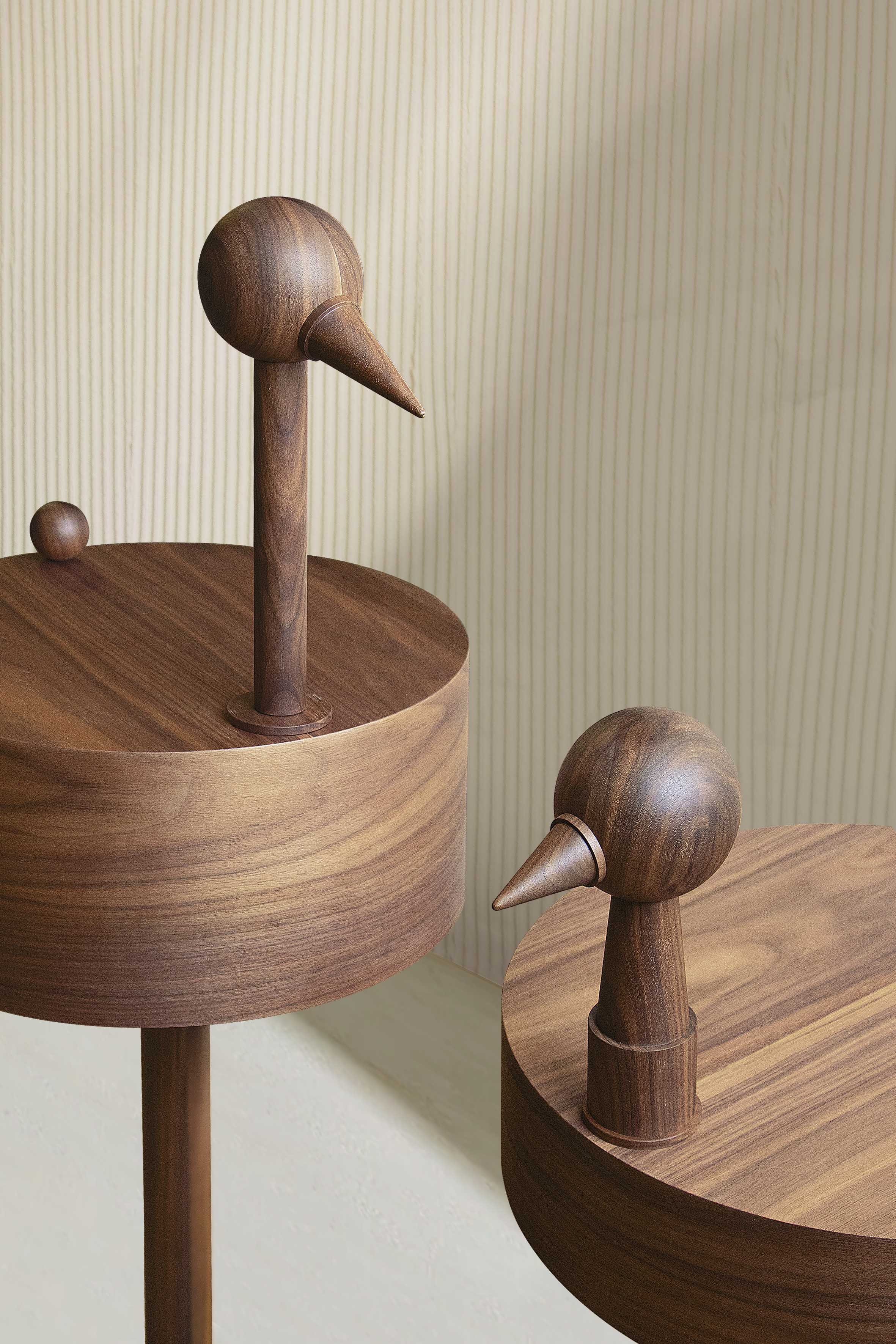 RARA AVIS Walnut Veneer Side Table with Marble Base