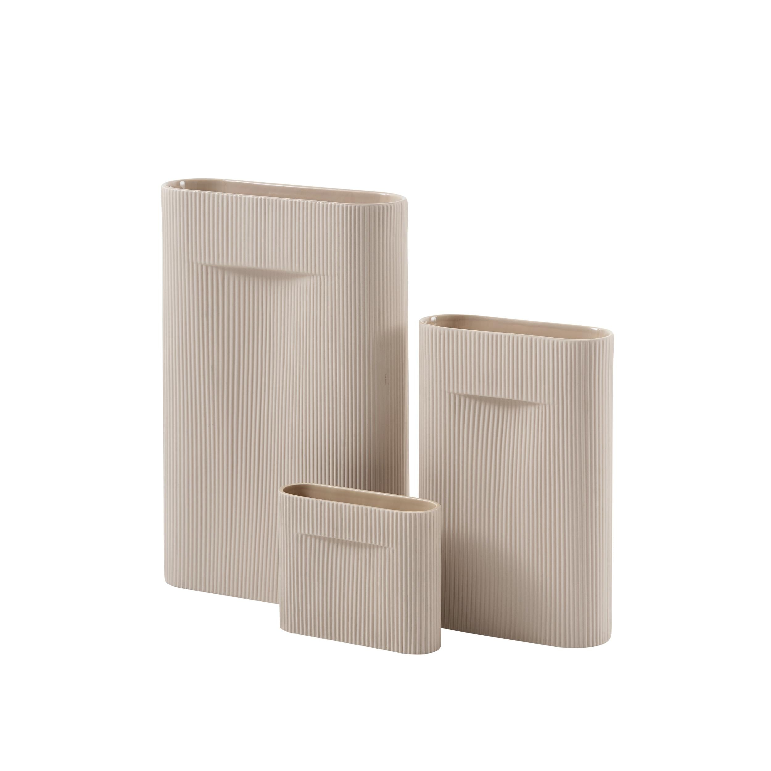 RIDGE beige ceramic vase