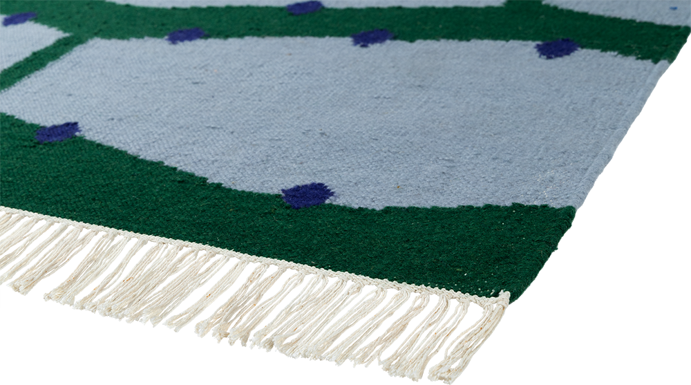 RIO Fringe Rug in Blue with Green and Cobalt