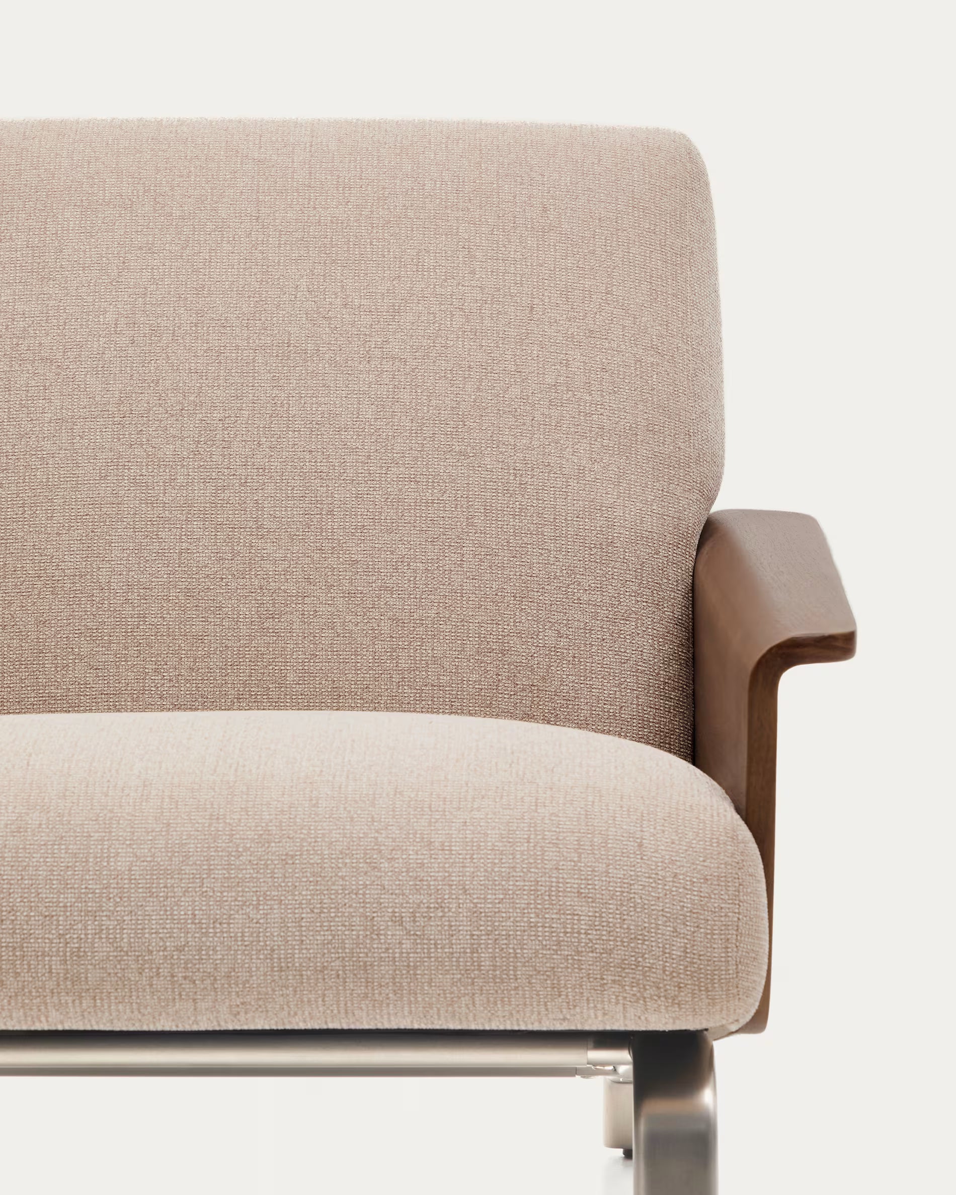2-seater Sofa AMSEN light brown with walnut plywood and steel base