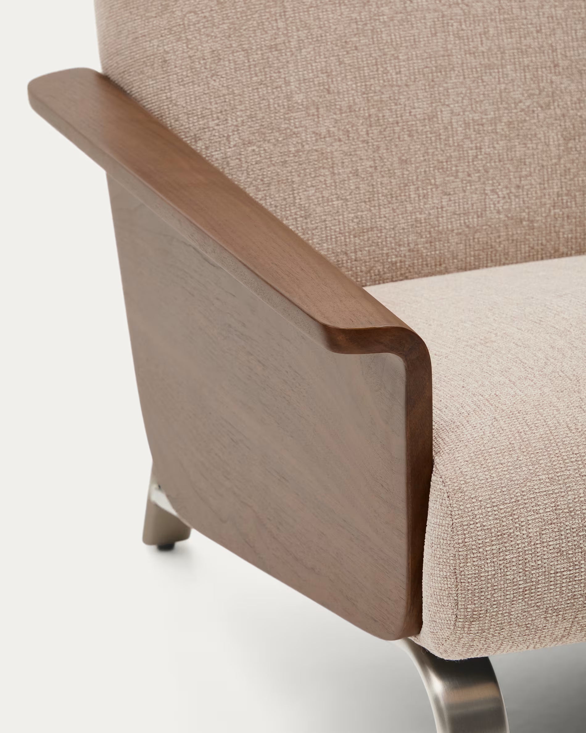 2-seater Sofa AMSEN light brown with walnut plywood and steel base