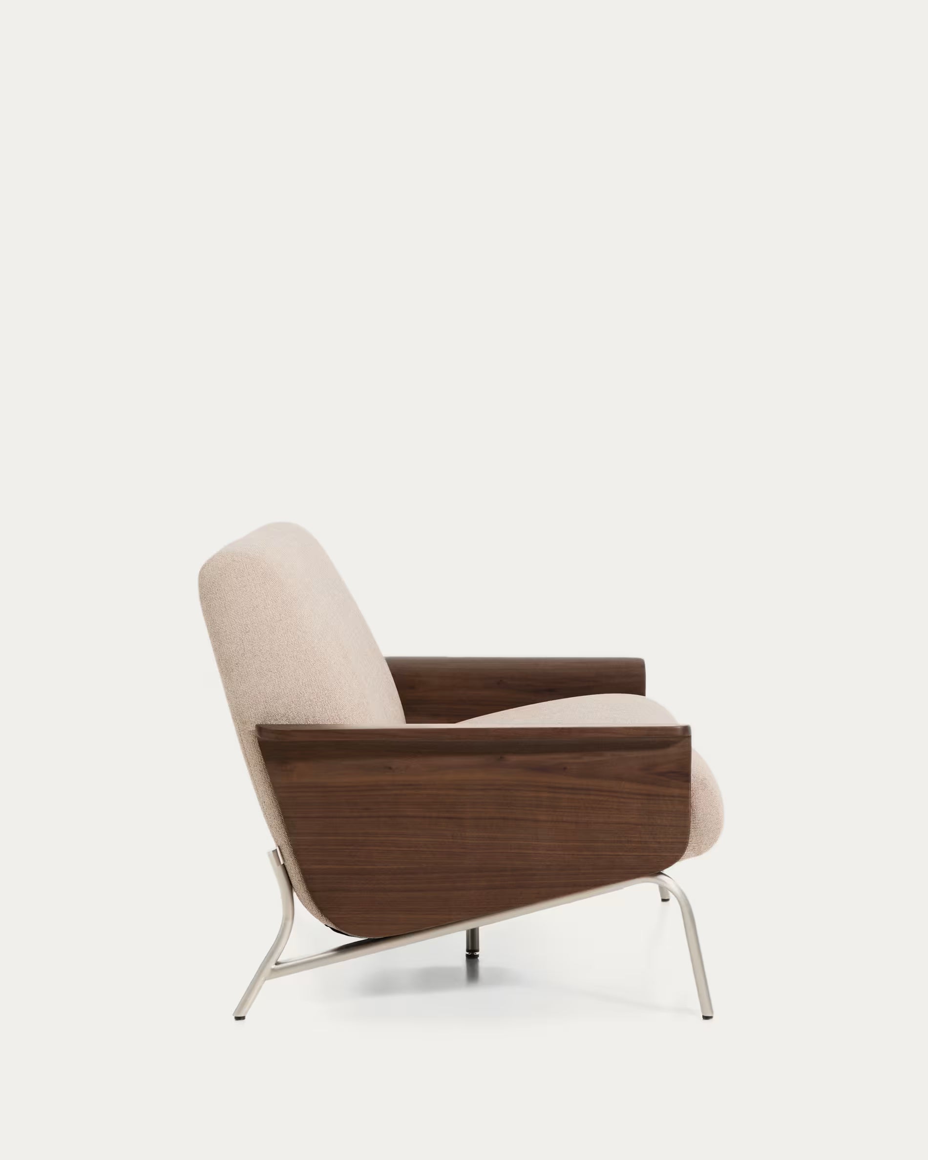 2-seater Sofa AMSEN light brown with walnut plywood and steel base