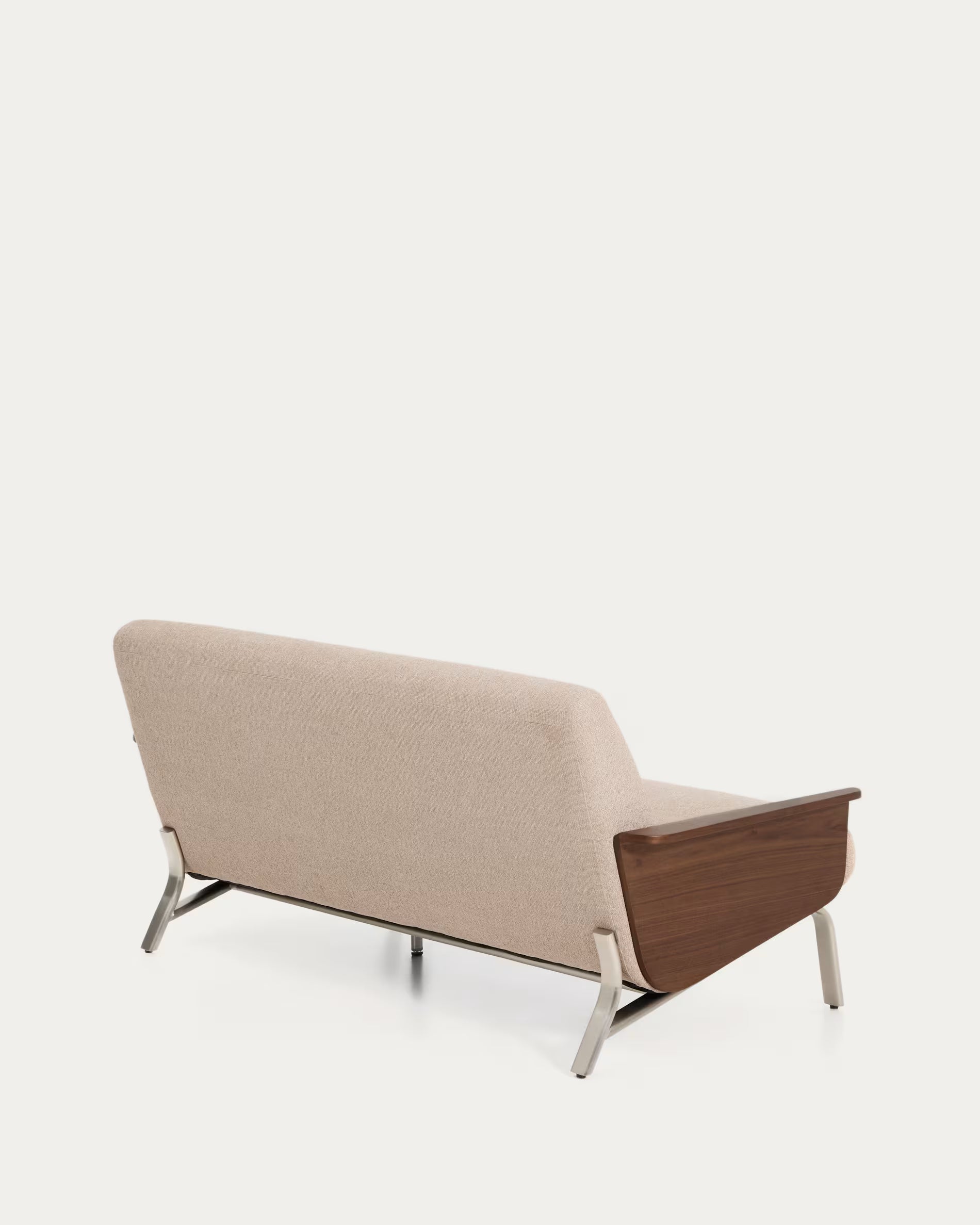 2-seater Sofa AMSEN light brown with walnut plywood and steel base