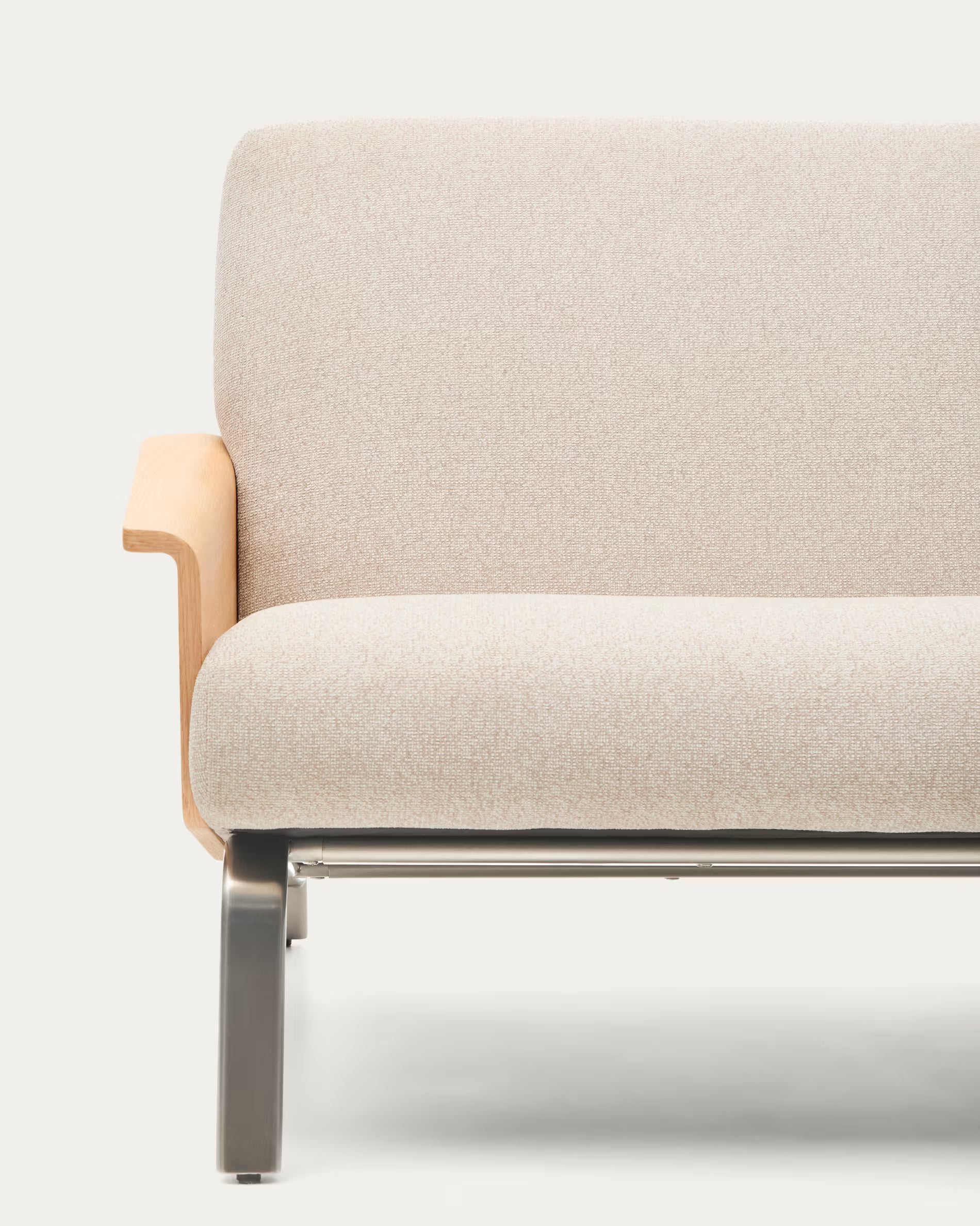 2-seater Sofa AMSEN beige with oak plywood and steel base