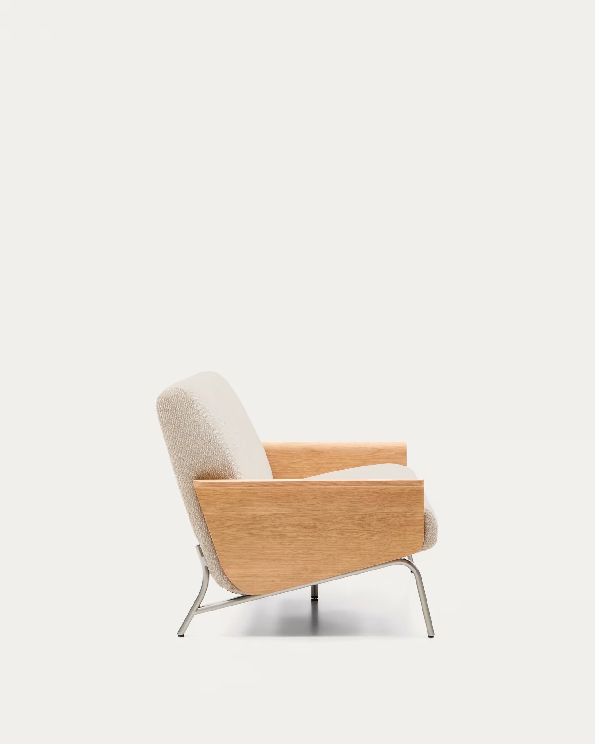 2-seater Sofa AMSEN beige with oak plywood and steel base