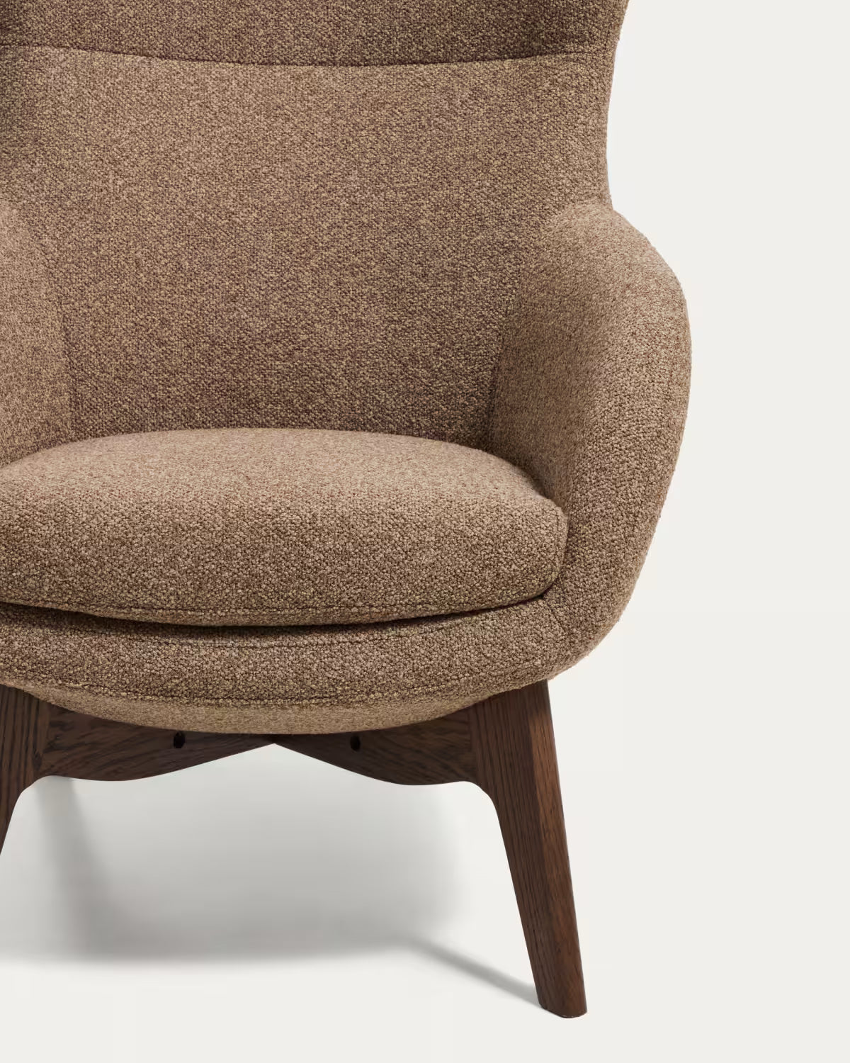 ADIRAN armchair in light brown chenille with a dark oak base.