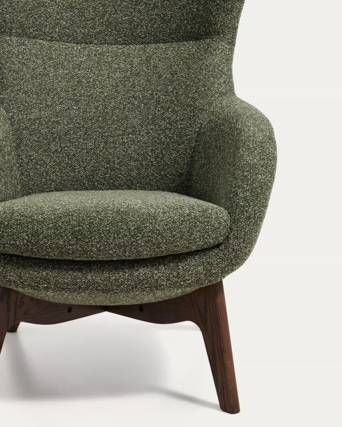 ADIRAN armchair in green chenille with a dark oak base
