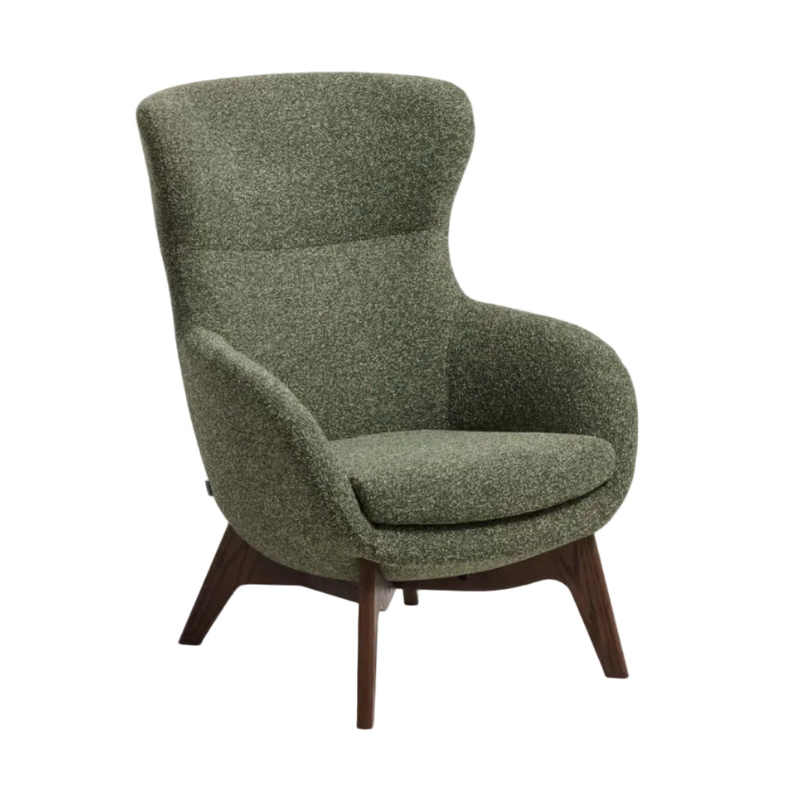 ADIRAN armchair in green chenille with a dark oak base