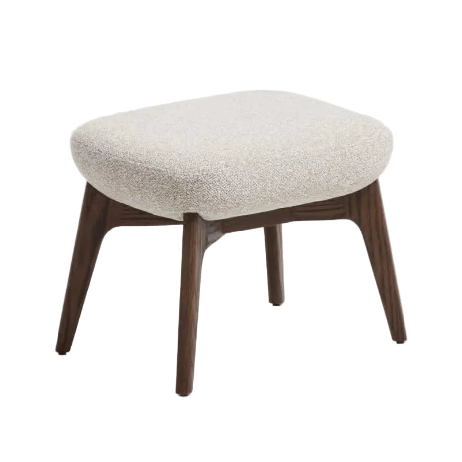 ADIRAN footstool in light beige chenille with a dark oak base.
