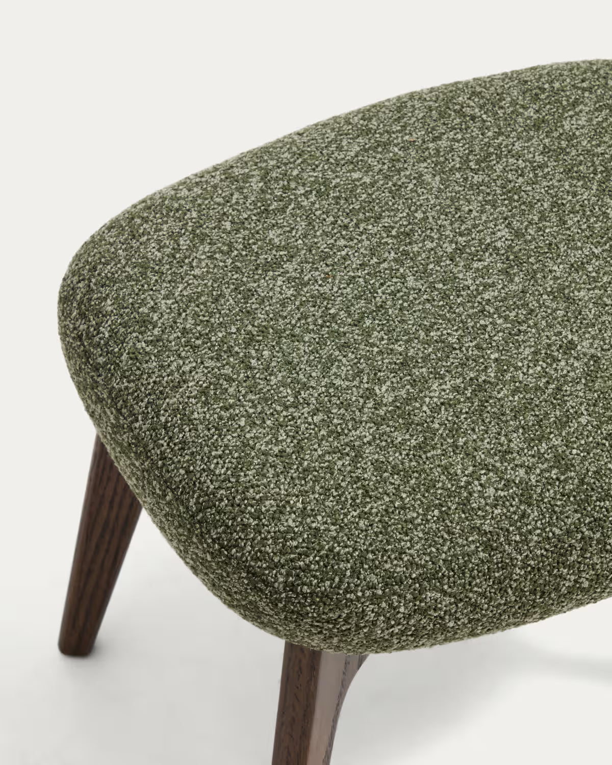 ADIRAN footstool in green chenille with a dark oak base.