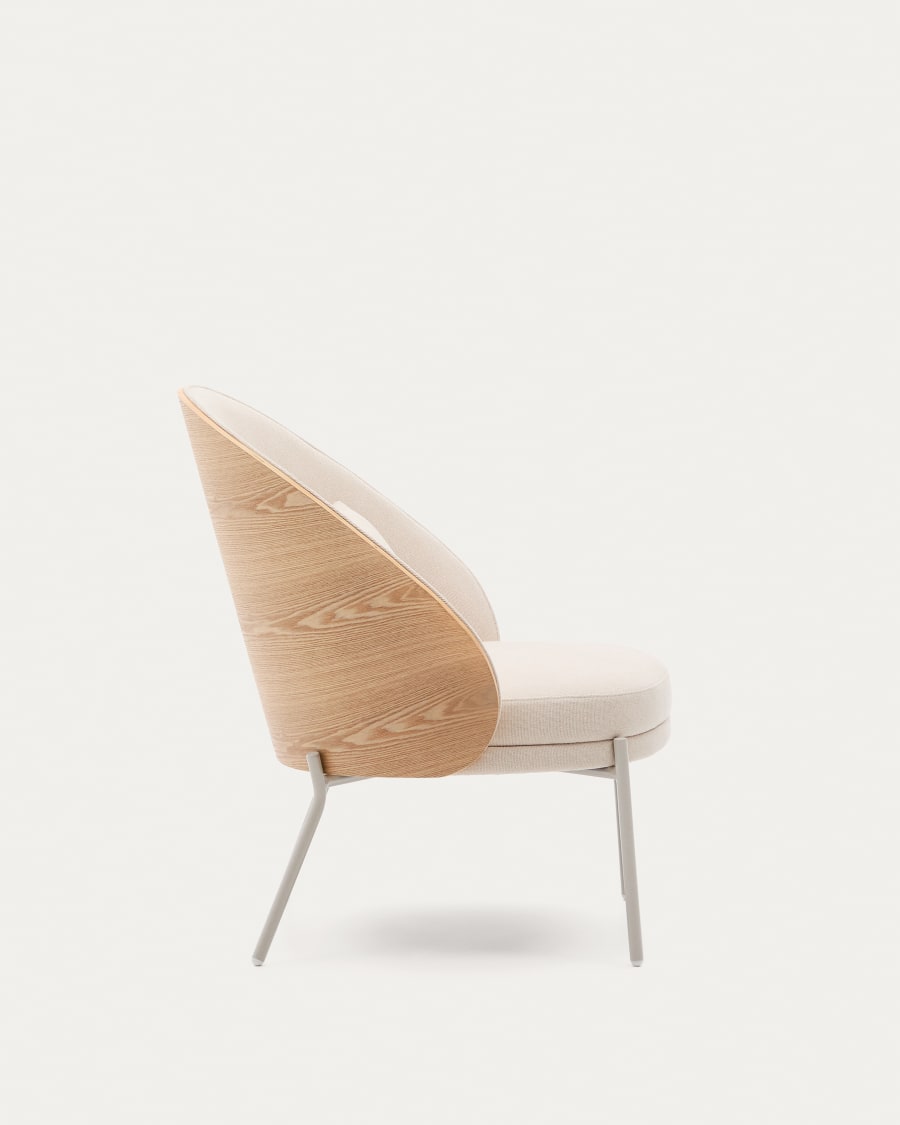 Eama beige szenil armchair with ash finish