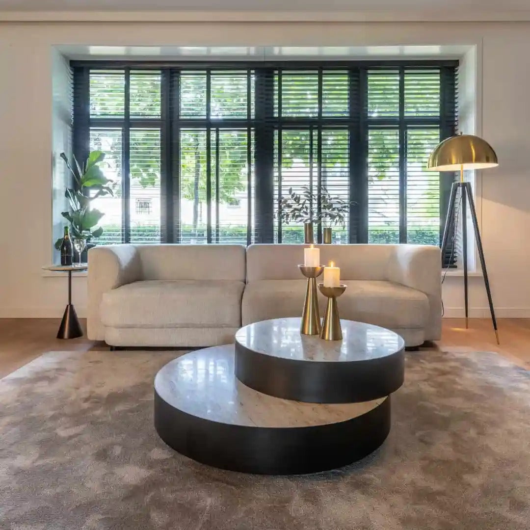AVALON coffee table travertine with a brown base