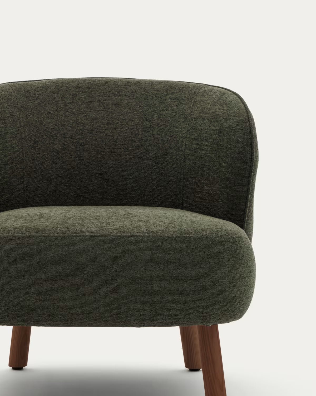 ULIT armchair in green chenille with a dark ash base