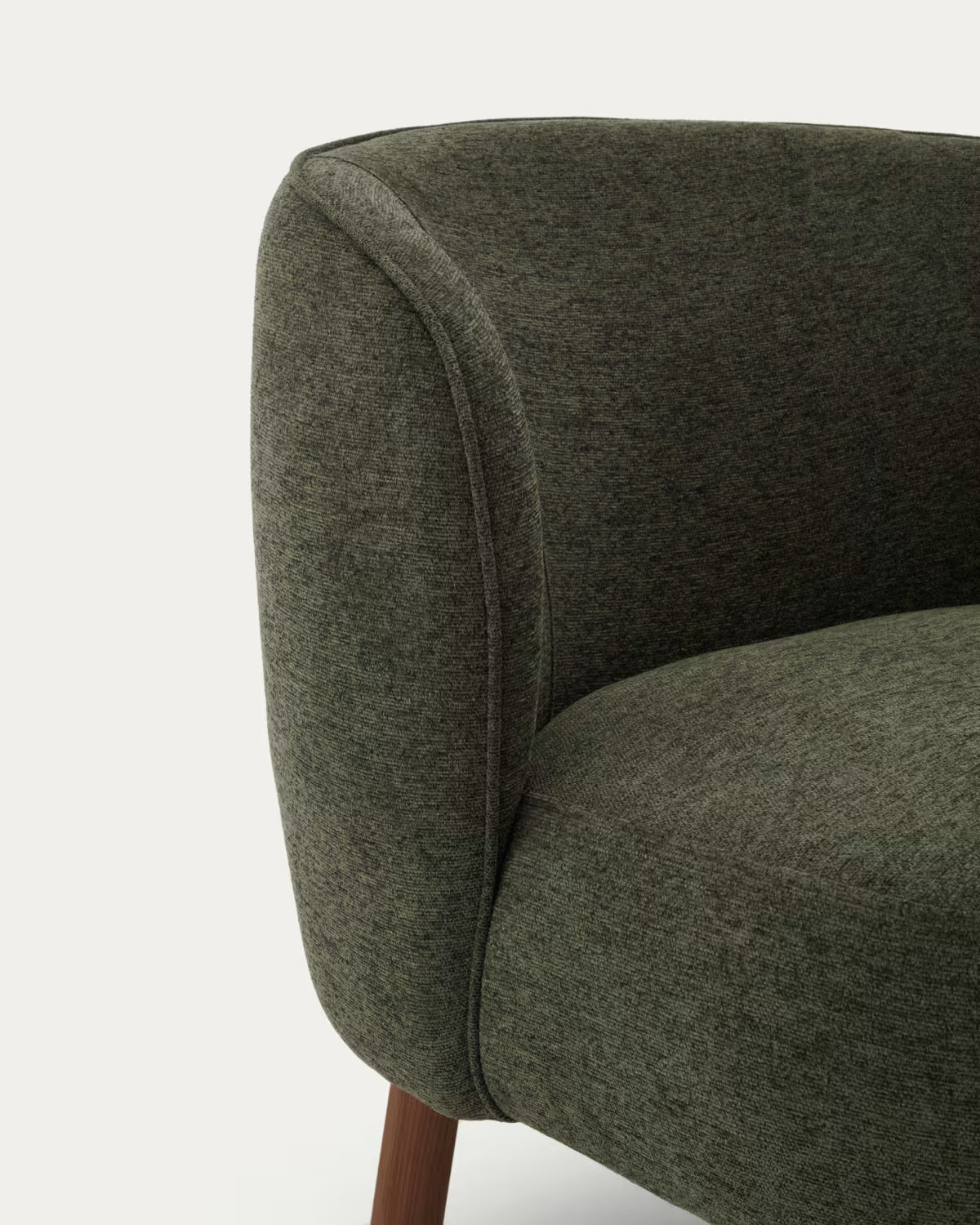 ULIT armchair in green chenille with a dark ash base