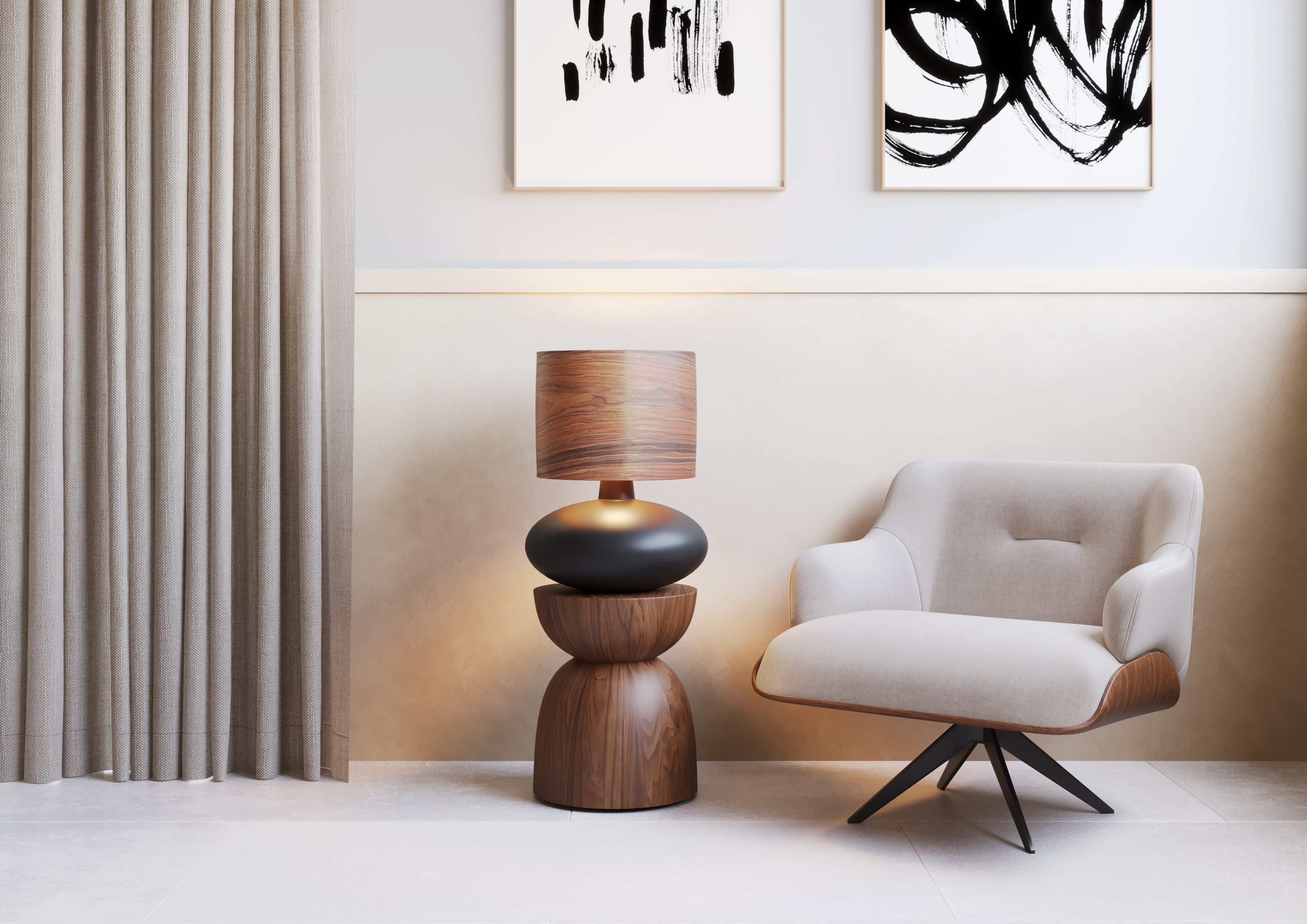 SAWA WOOD walnut veneer table lamp