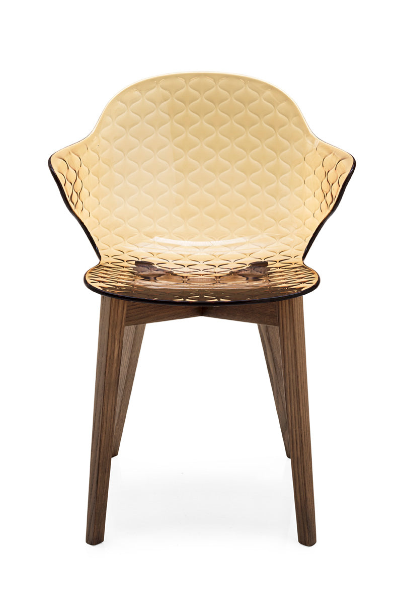 SAINT TROPEZ chair with a brown seat and dark wooden base