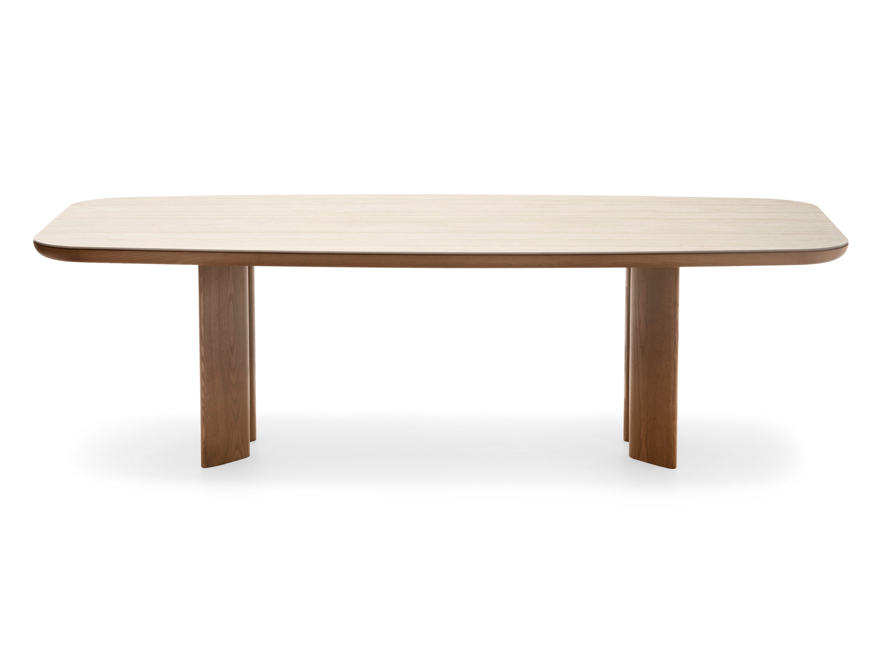 SANDY table with beige top and walnut base