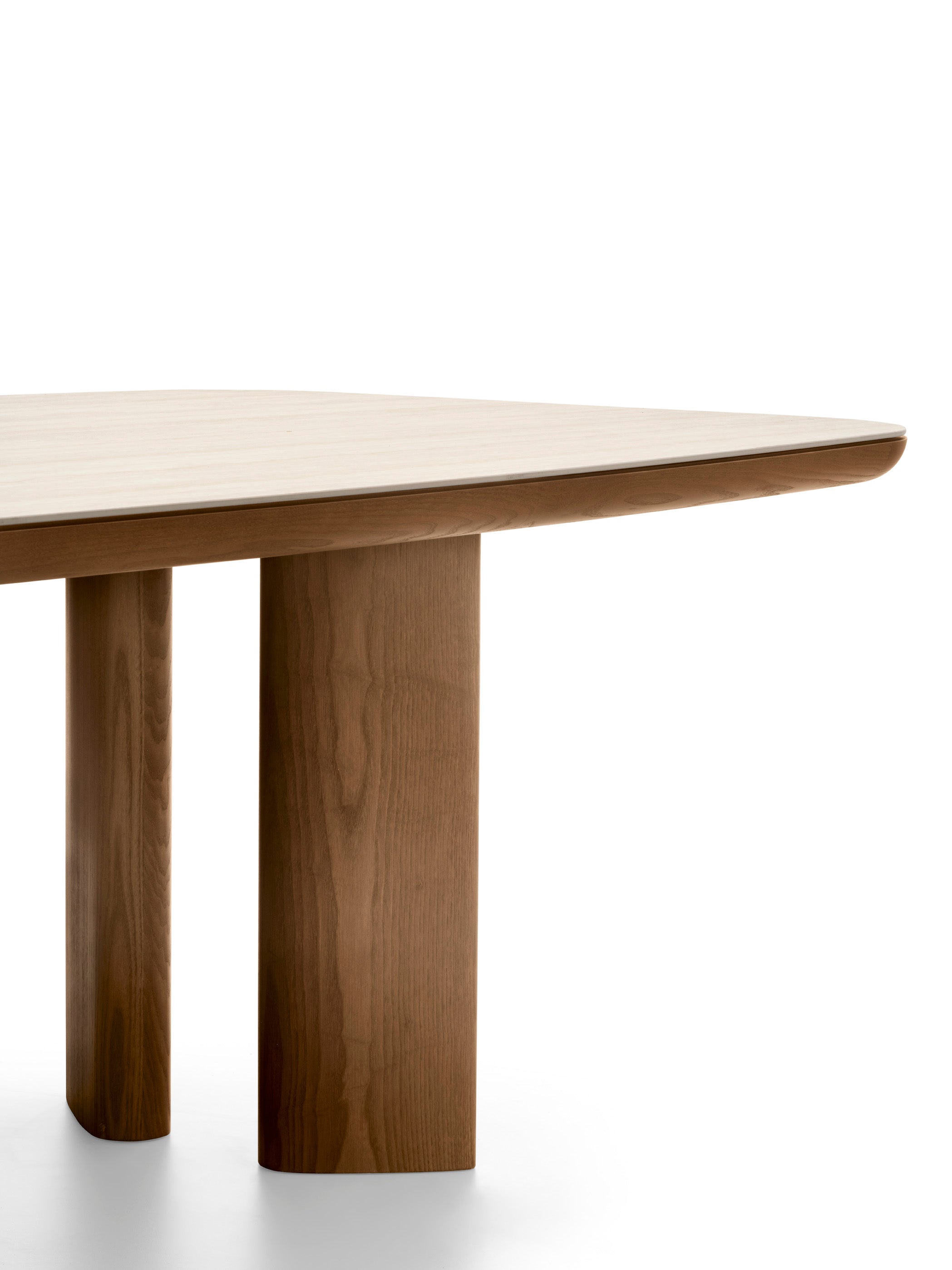 SANDY table with beige top and walnut base