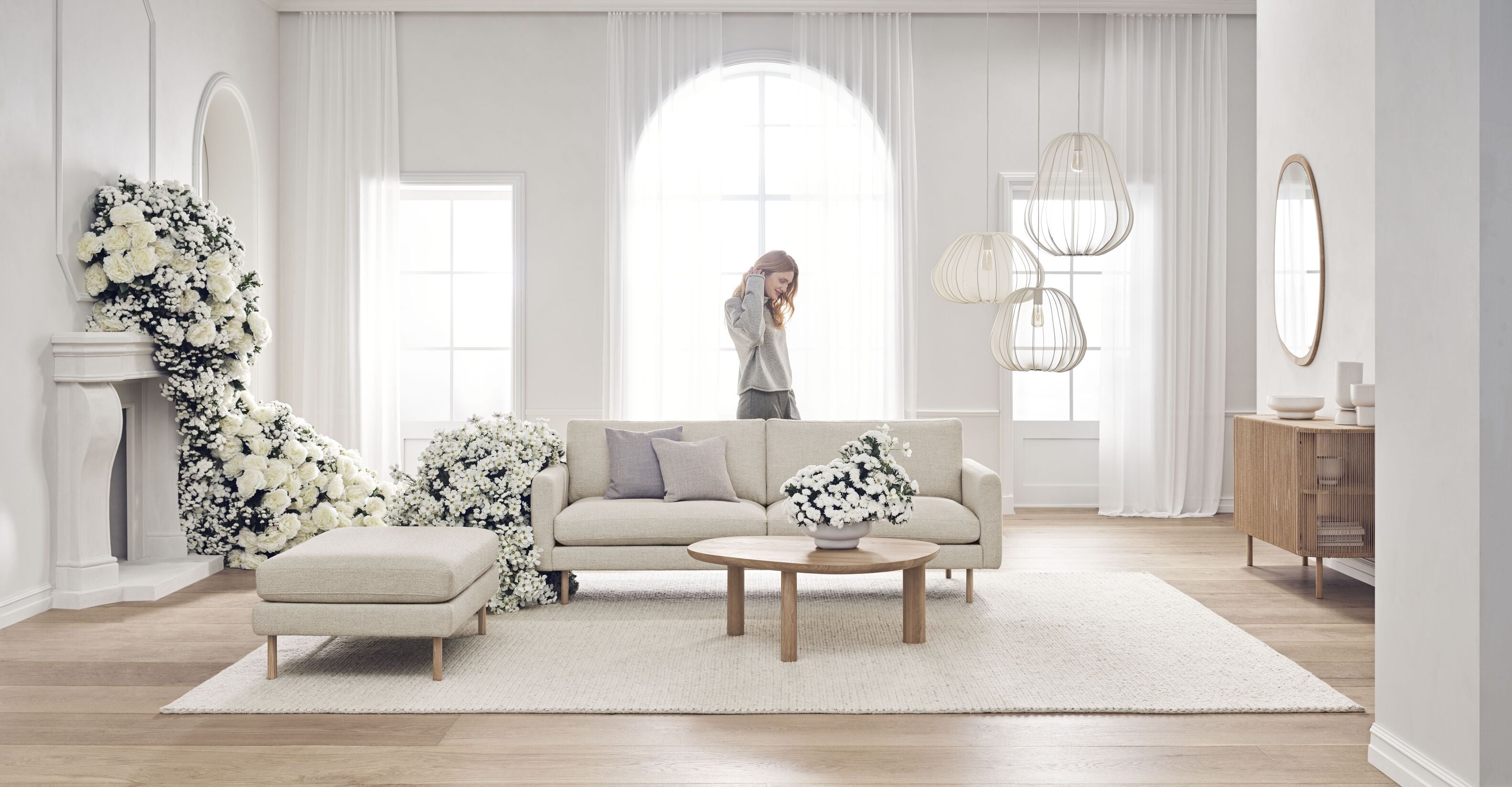 3-person Sofa Scandinavia Remix base of bleached oak wood